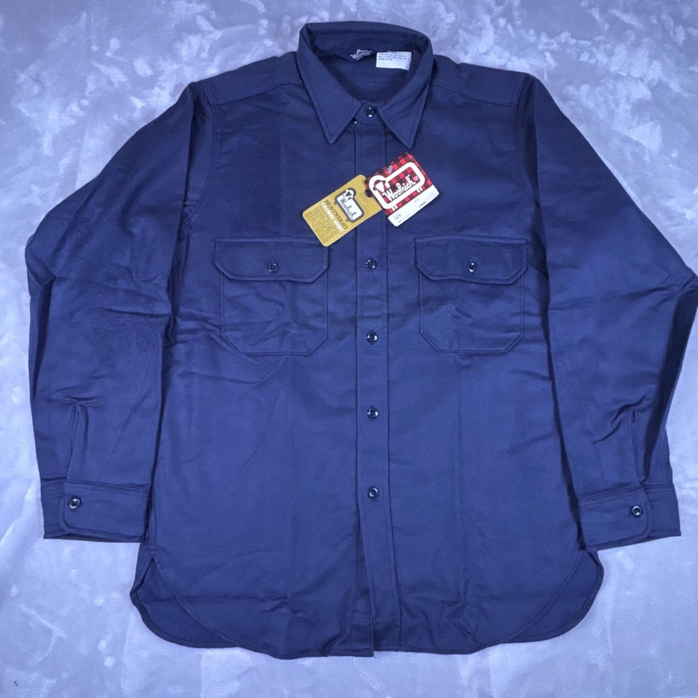 Woolrich Mens Heavyweight Chamois Shirt Navy Blue Made in USA 1575 Large NWT